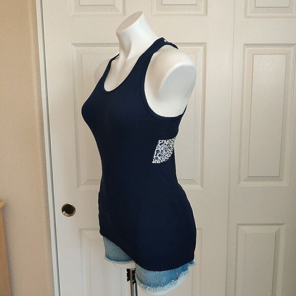 Athleta Mix Inversion navy & white cheetah print athletic tank top XS - Picture 5 of 10